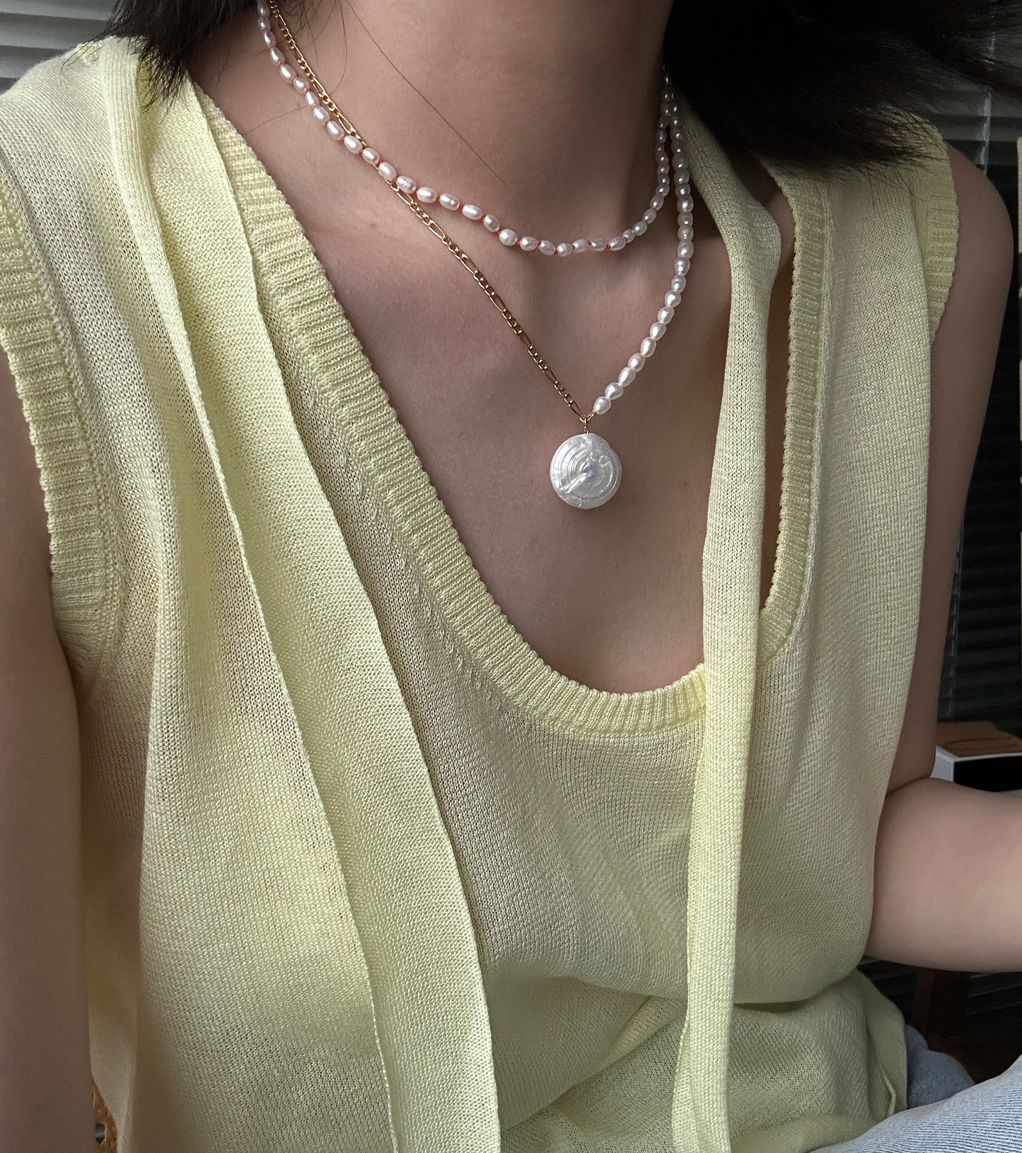 OuiPearl Colored Knot Necklace 彩色繩結天然珍珠項鏈（鏈長41CM）