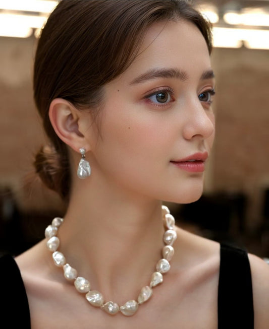 OuiPearl Baroque Necklace 時尚俏佳人 大巴洛克天然珍珠串珠純銀項鏈（鏈長42CM）