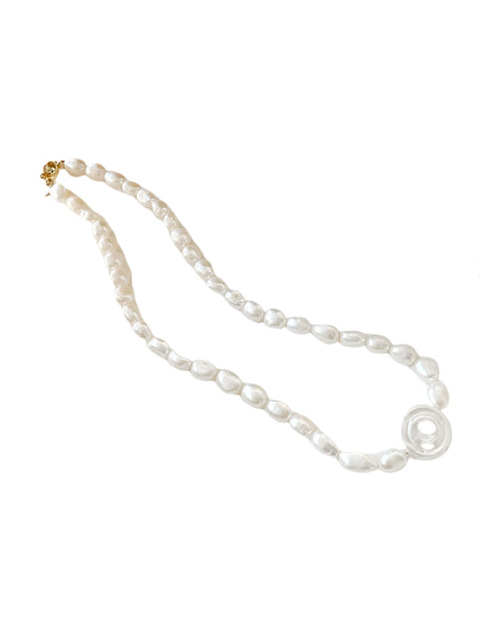 OuiPearl Roman Necklace 復古羅馬天然珍珠串珠吊墜項鏈（鏈長42CM）