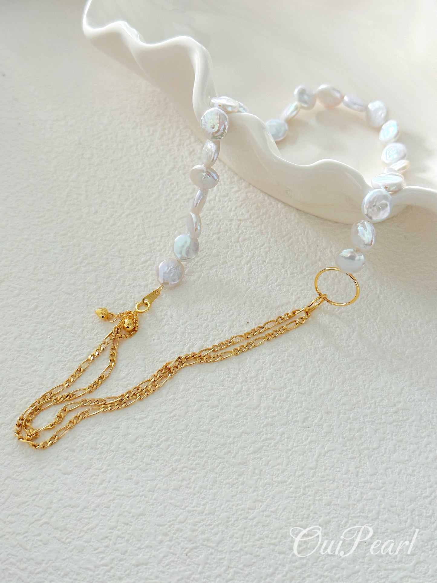 OuiPearl Baroque Necklace 雙圈小圓巴洛克珍珠注金項鏈（鏈長44+5CM）