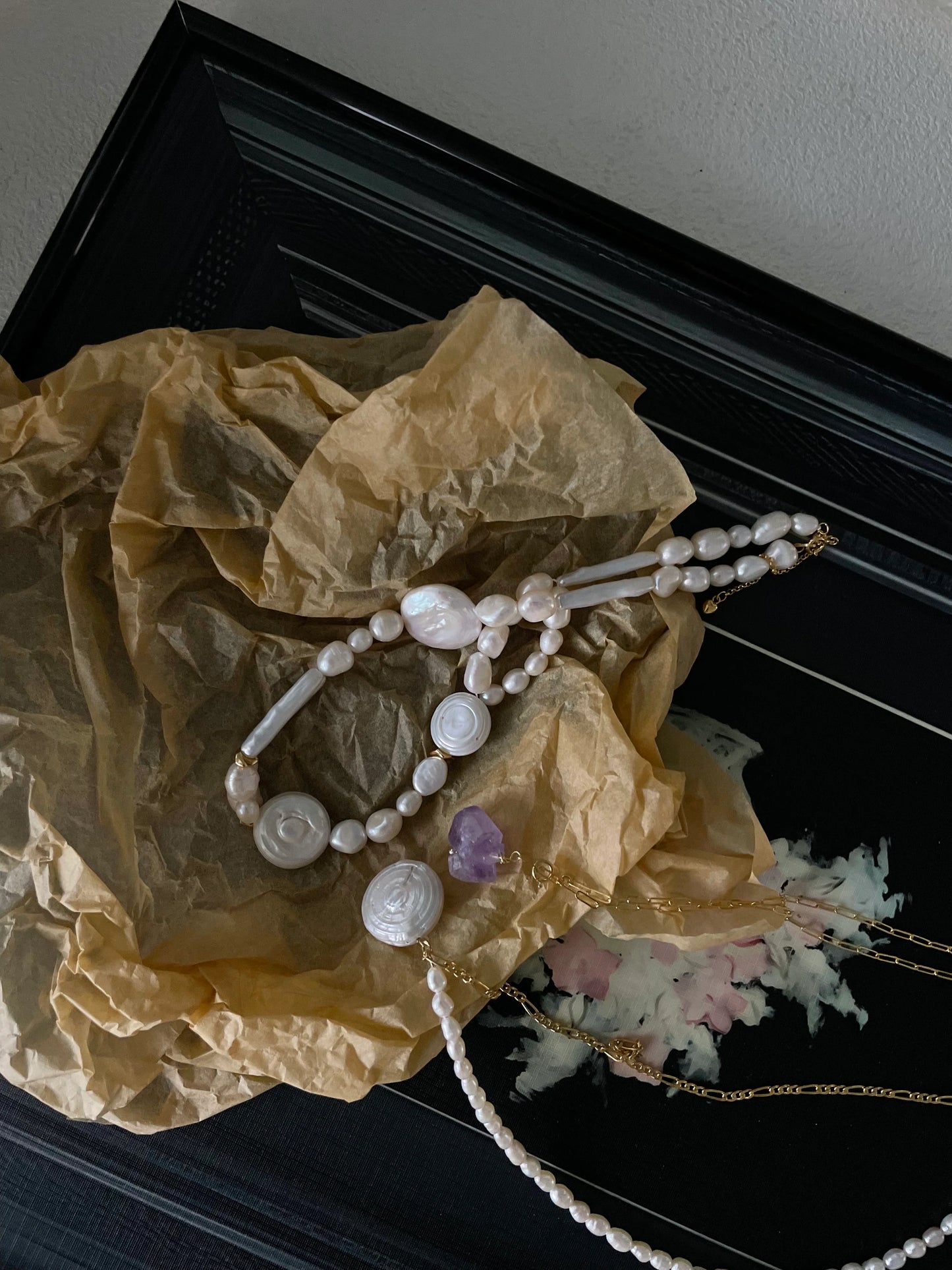 OuiPearl Baroque French Necklace 法式choker天然珍珠項鏈（鏈長34+5CM）