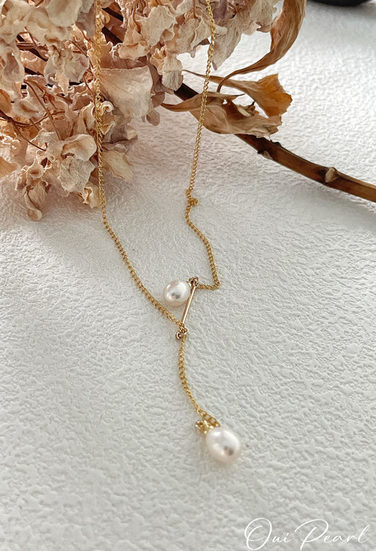 OuiPearl Irregular double Necklace不規則雙珍珠項鏈（鏈長42CM/挂墜4CM）