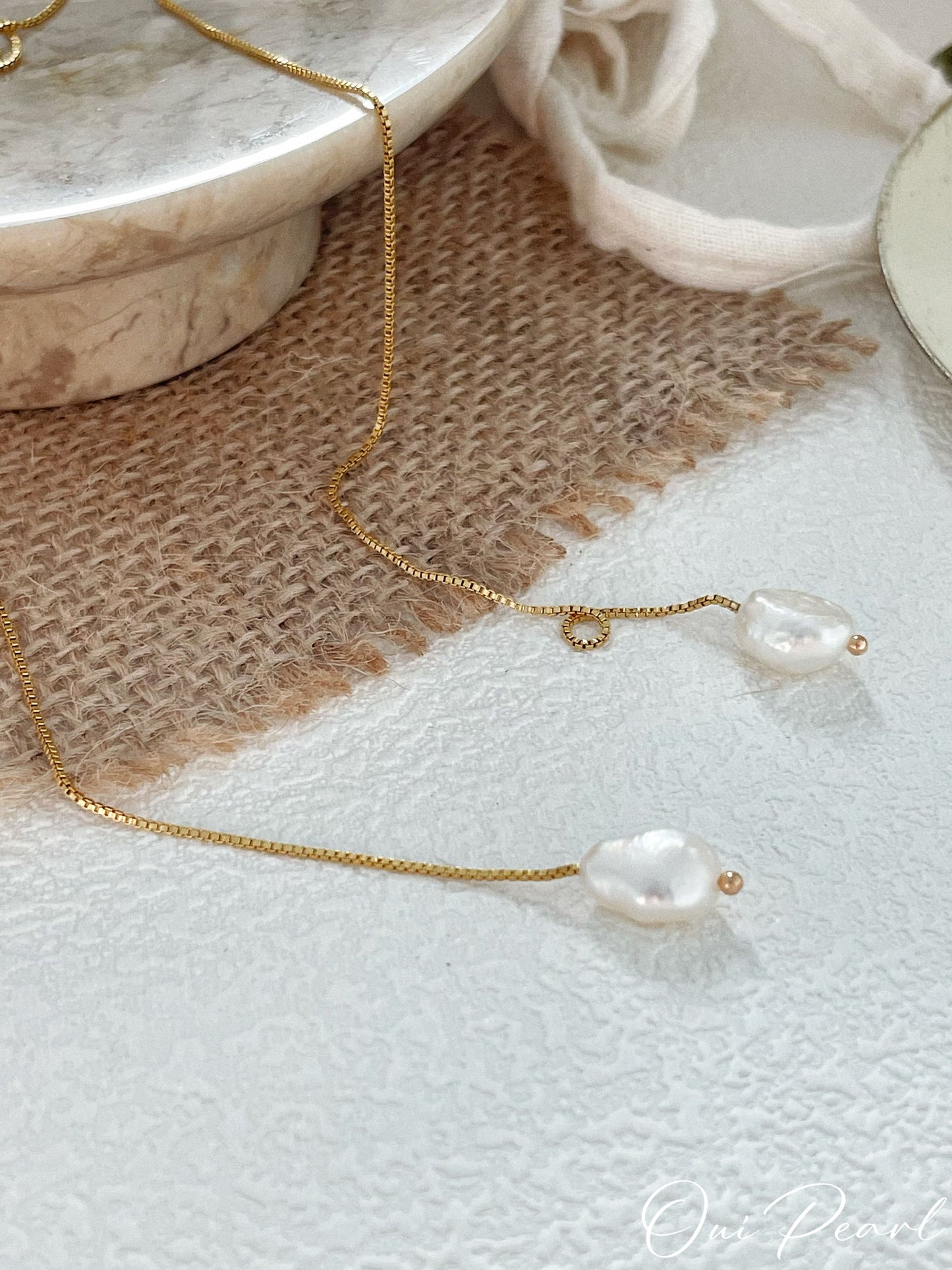 OuiPearl Streamline Necklace 流綫珍珠吊墜項鏈（鏈長100CM）