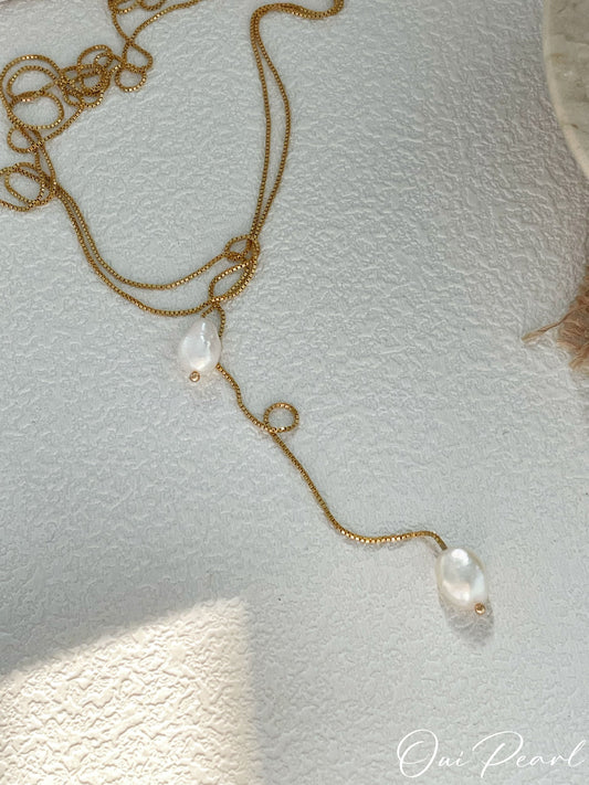 OuiPearl Streamline Necklace 流綫珍珠吊墜項鏈（鏈長100CM）