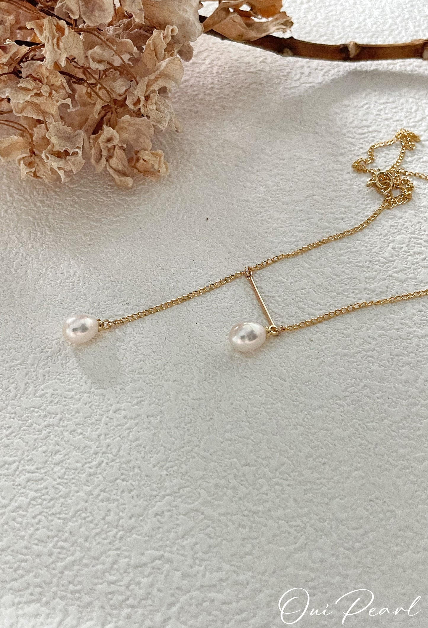 OuiPearl Irregular double Necklace不規則雙珍珠項鏈（鏈長42CM/挂墜4CM）