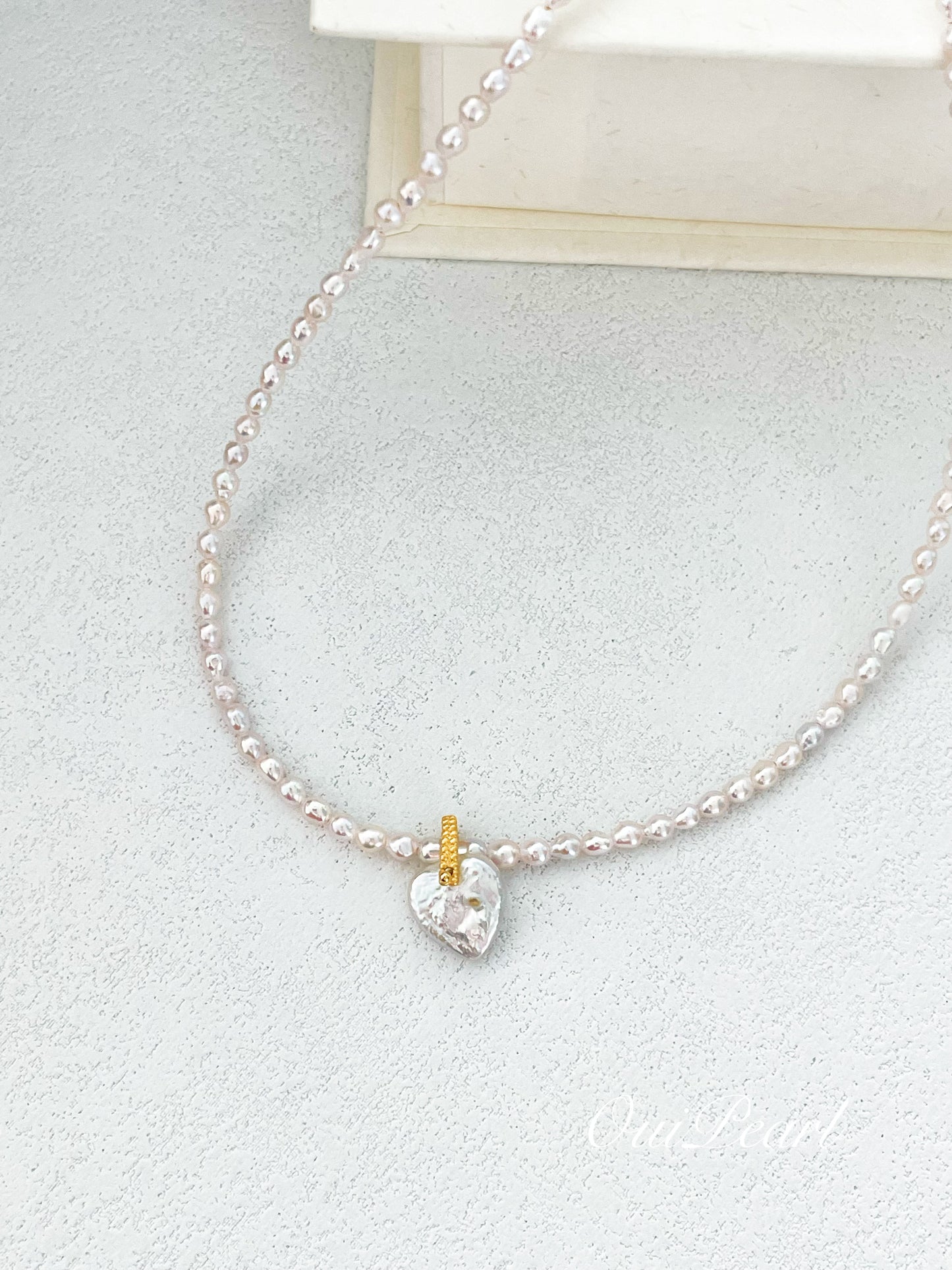 OuiPearl Baroque Love Necklace 仙女金粉愛心巴洛克珍珠S925銀吊墜項鏈（鏈長39+5CM）