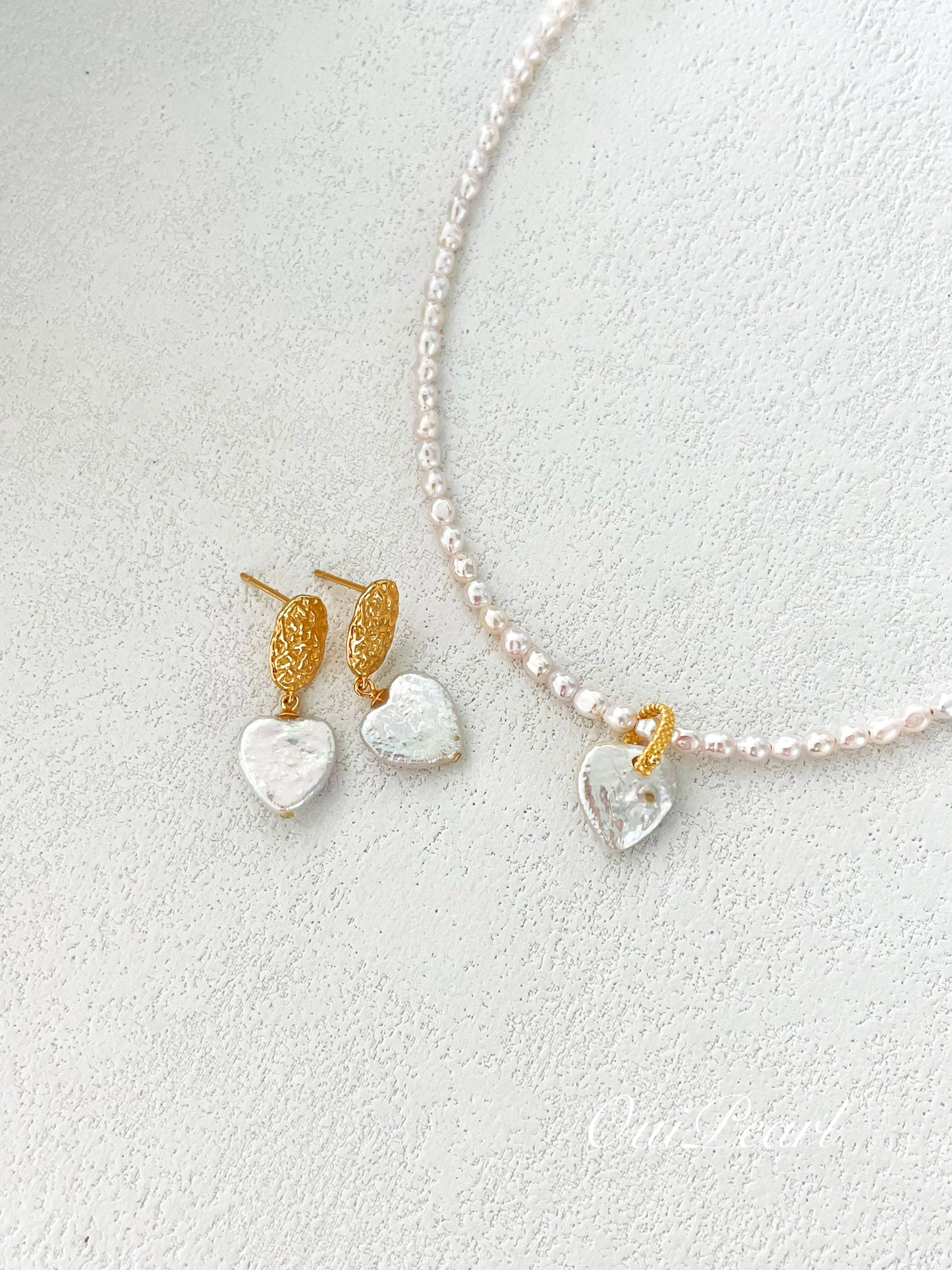 OuiPearl Baroque Love Necklace 仙女金粉愛心巴洛克珍珠S925銀吊墜項鏈（鏈長39+5CM）