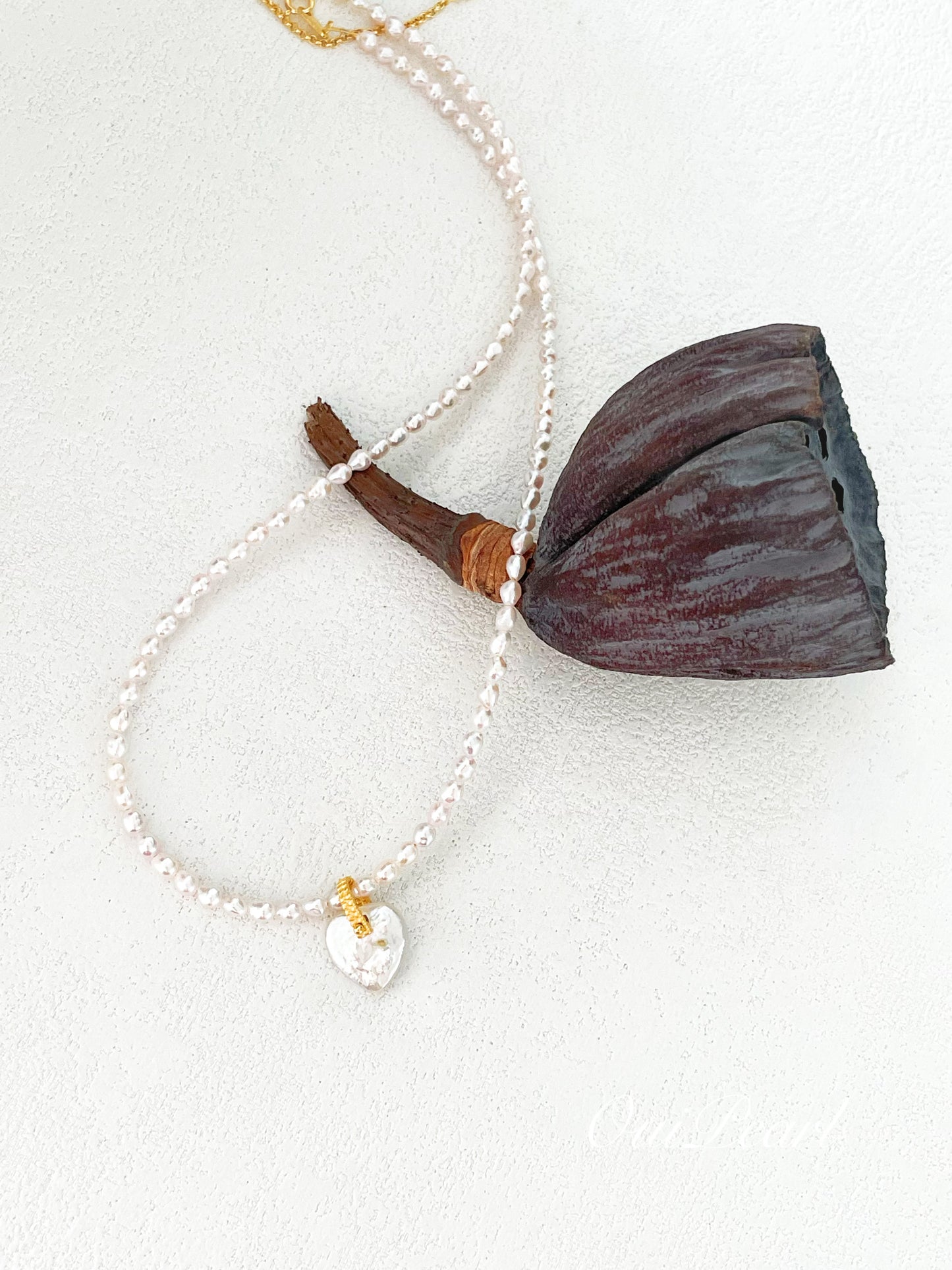 OuiPearl Baroque Love Necklace 仙女金粉愛心巴洛克珍珠S925銀吊墜項鏈（鏈長39+5CM）