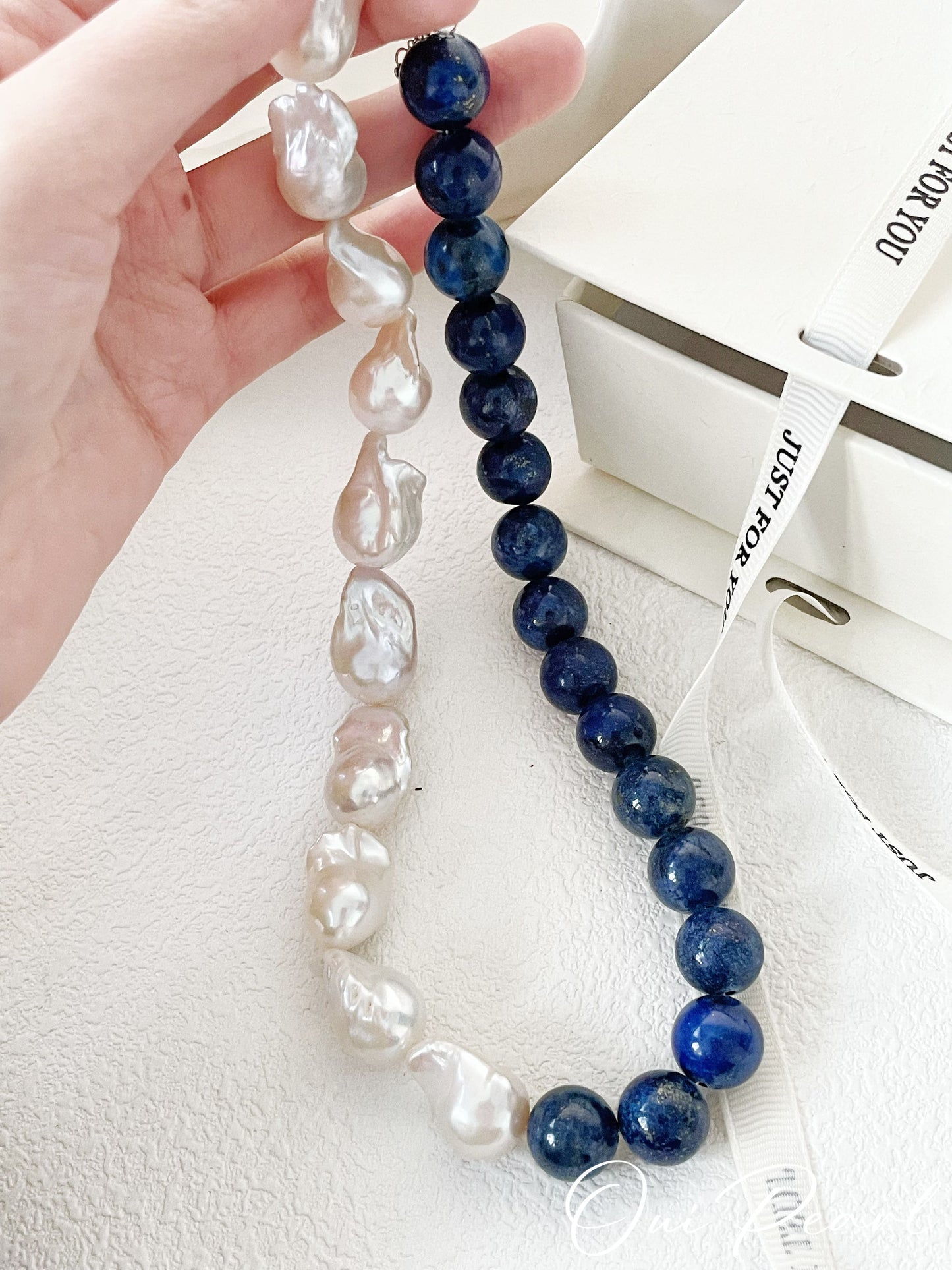 OuiPearl Baroque Necklace 復古佳人 青金石天然巴洛克珍珠純銀項鏈（鏈長40+5CM）