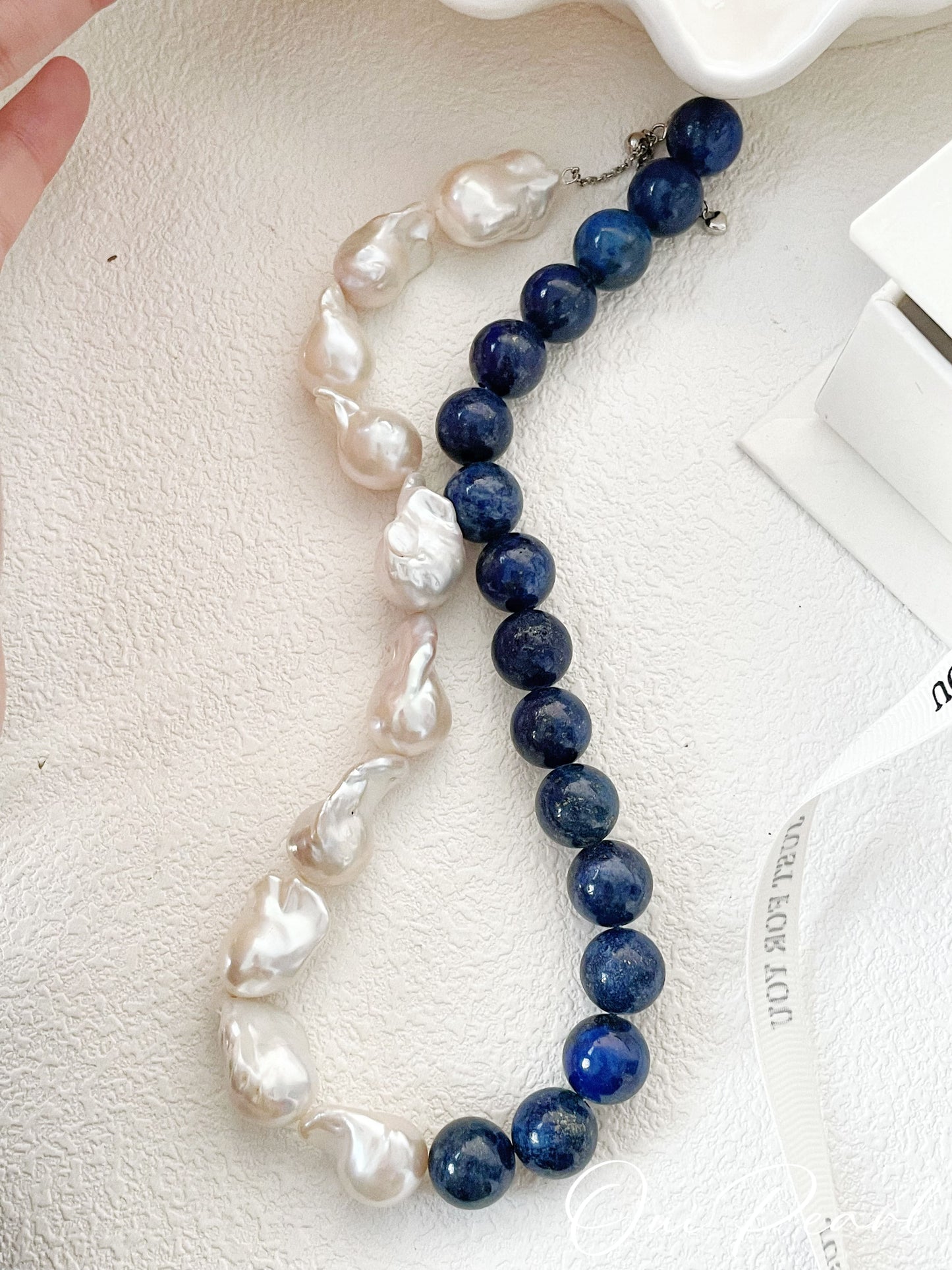 OuiPearl Baroque Necklace 復古佳人 青金石天然巴洛克珍珠純銀項鏈（鏈長40+5CM）