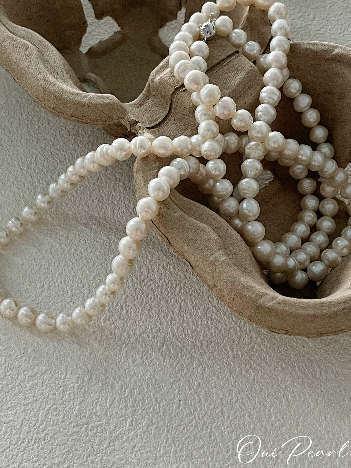 OuiPearl thread Necklace 螺紋珍珠純銀項鏈（鏈長100CM）