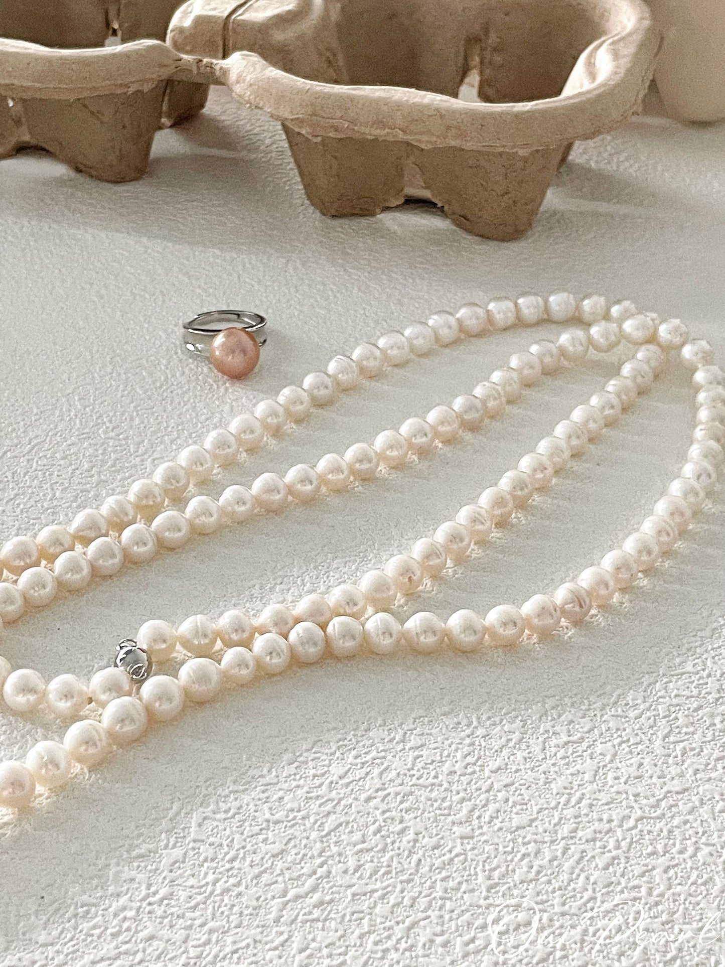 OuiPearl thread Necklace 螺紋珍珠純銀項鏈（鏈長100CM）