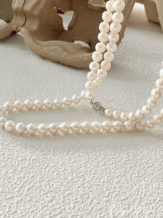 OuiPearl thread Necklace 螺紋珍珠純銀項鏈（鏈長100CM）