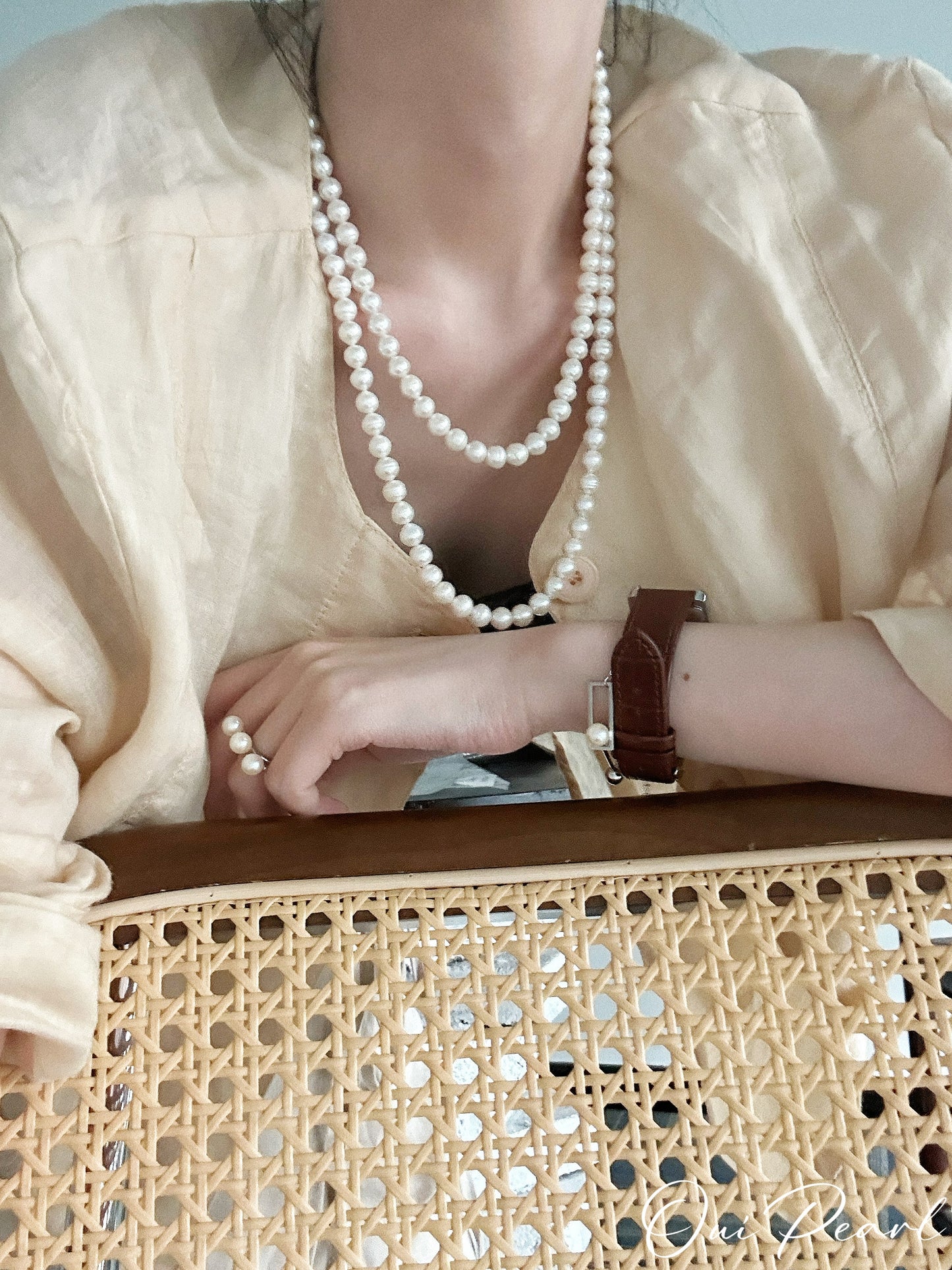 OuiPearl thread Necklace 螺紋珍珠純銀項鏈（鏈長100CM）