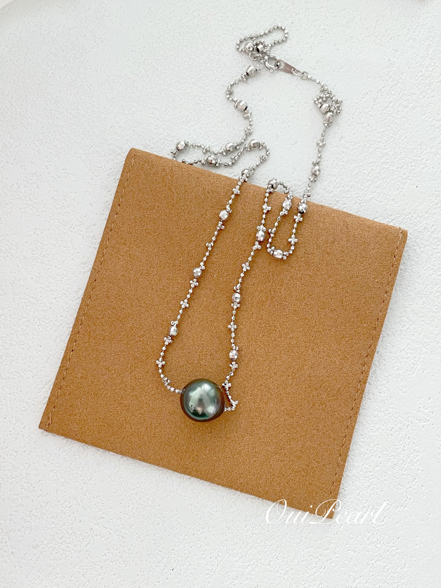 OuiPearl Saltwater Tahitian Pearl Necklace 夜幕系列 海水大溪地純銀珍珠項鏈 （鏈長40+5CM）