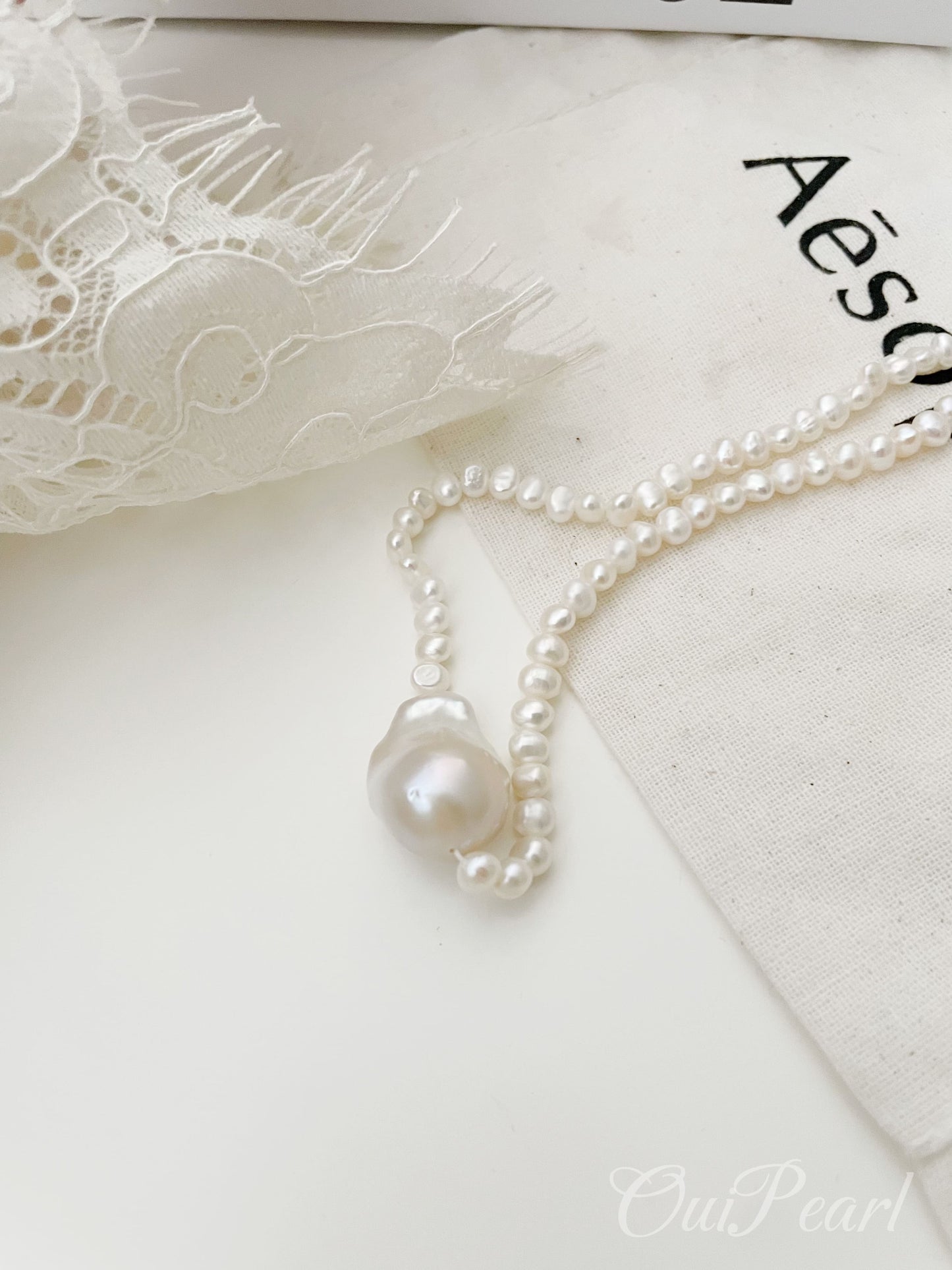 OuiPearl Baroque Necklace 大顆巴洛克珍珠純銀吊墜項鏈（鏈長38+5CM）