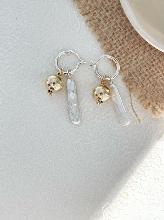 OuiPearl Baroque Earring  大巴洛克天然珍珠 金球純銀耳環耳釘