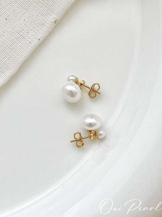 OuiPearl Natural Earring  「大珠小珠落玉盤」 天然淡水珍珠雙耳環耳釘