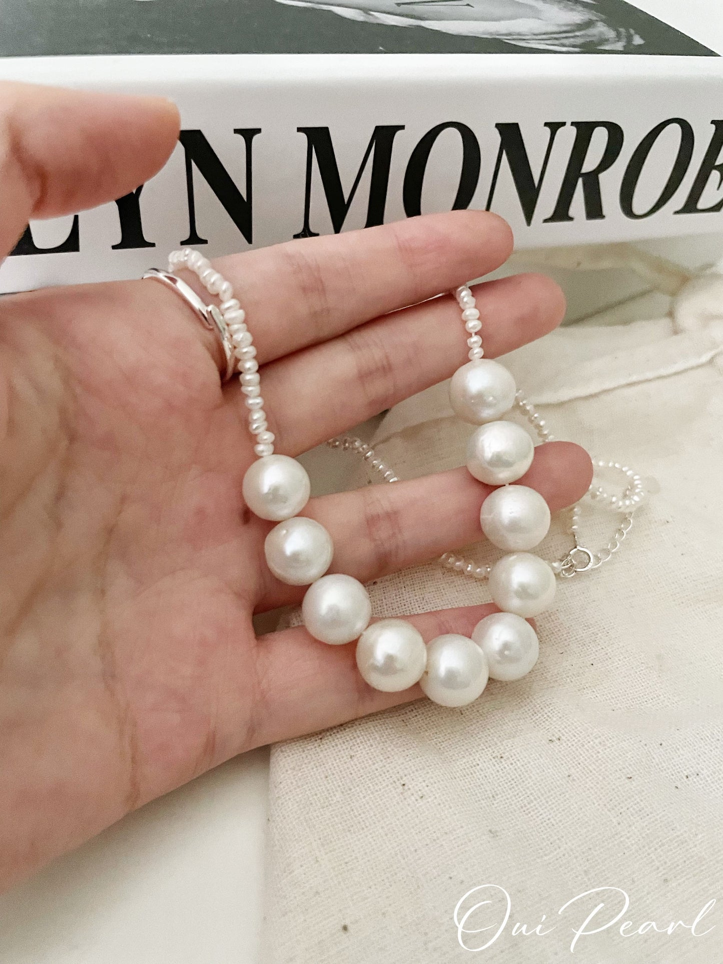 OuiPearl smile Necklace 愛迪生微笑天然珍珠純銀吊墜項鏈（鏈長38+5CM）