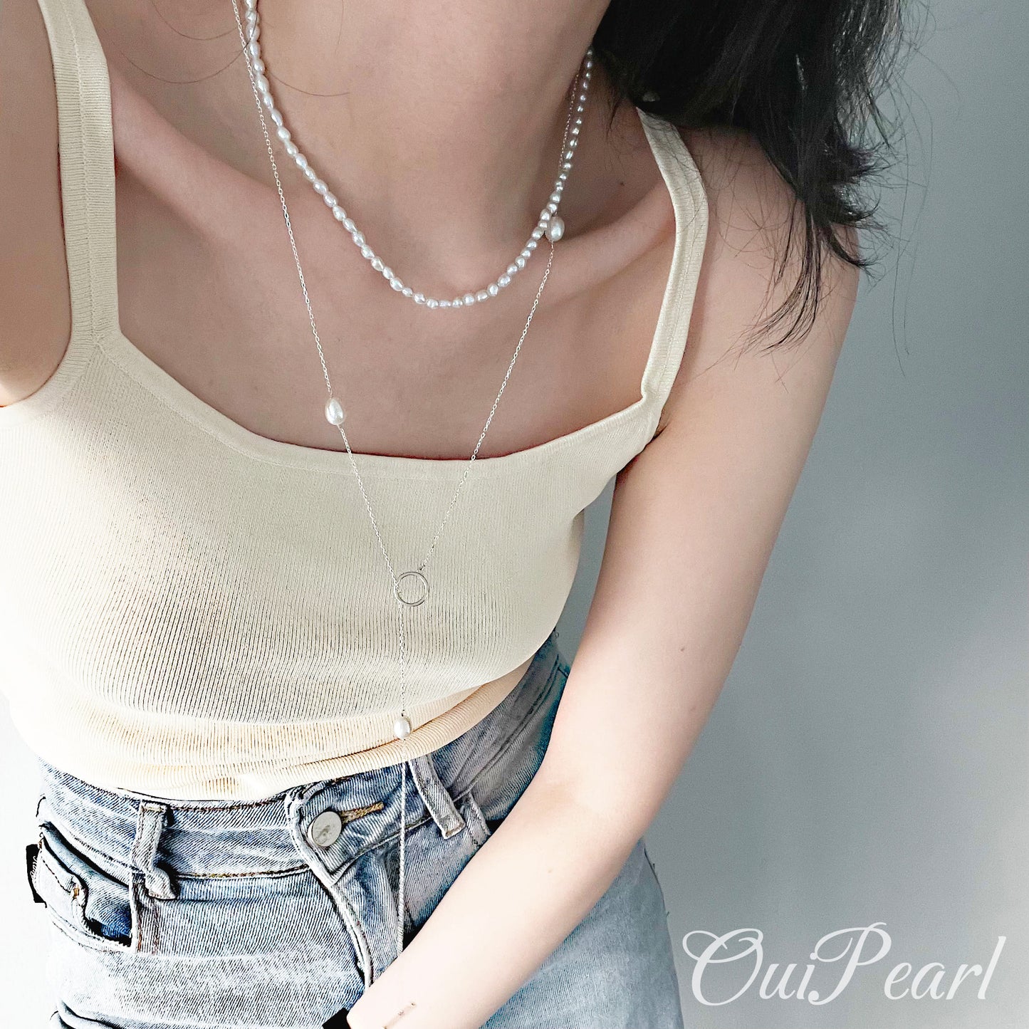 OuiPearl Long Necklace 極簡珍珠純銀吊墜長項鏈（鏈長70CM）